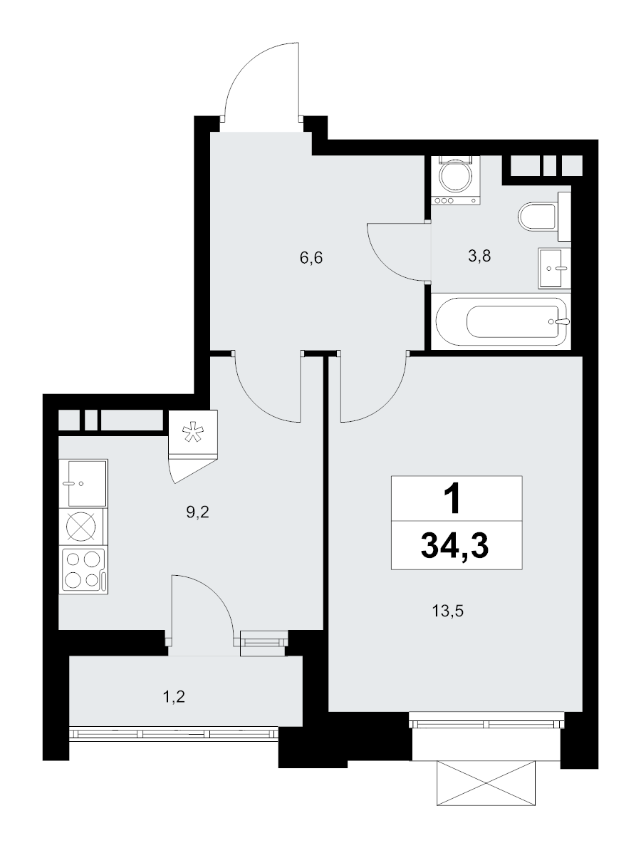 1 ккв 34,3 м²