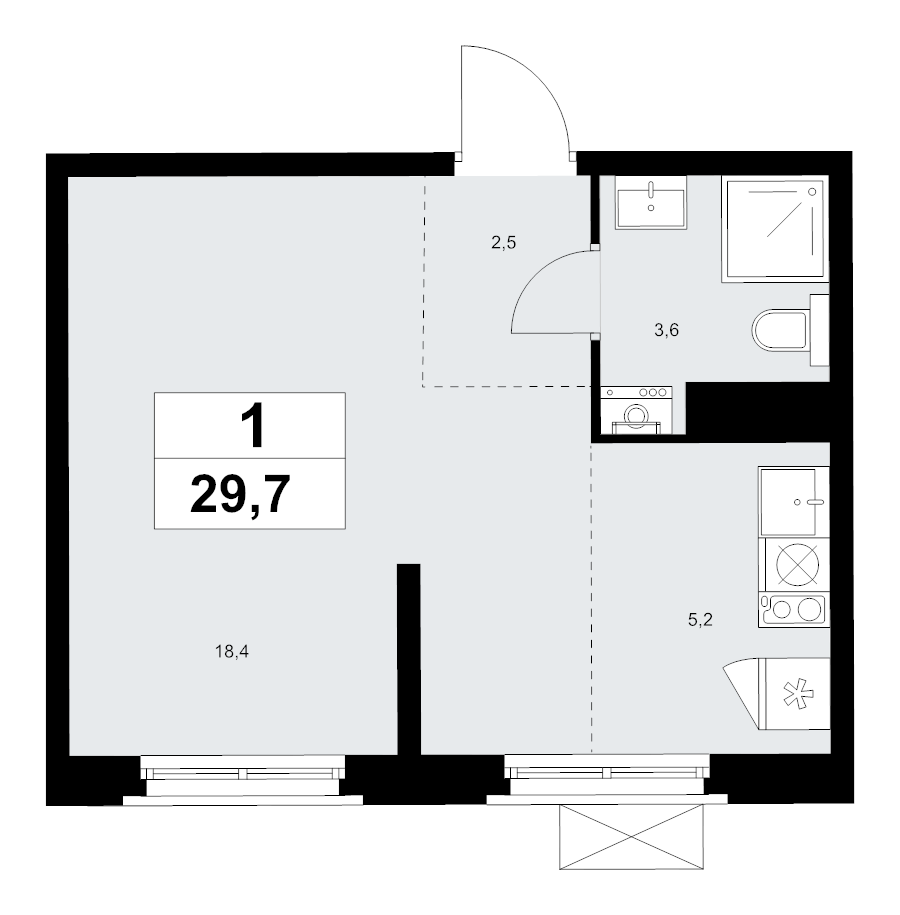 Студия 29,7 м²