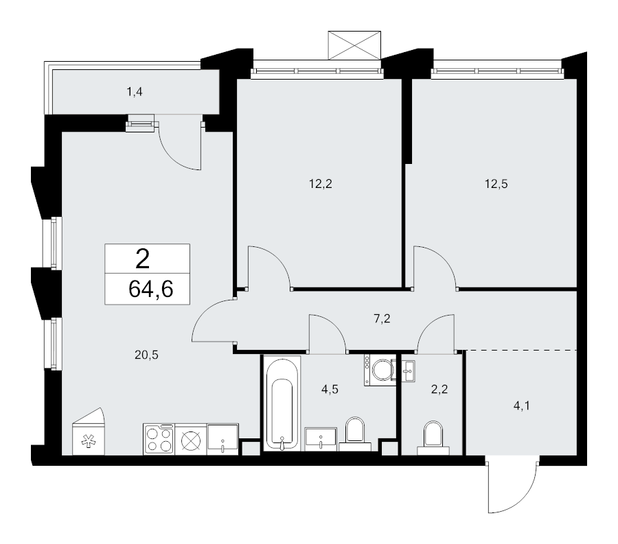 3 ккв (Евро) 64,6 м²
