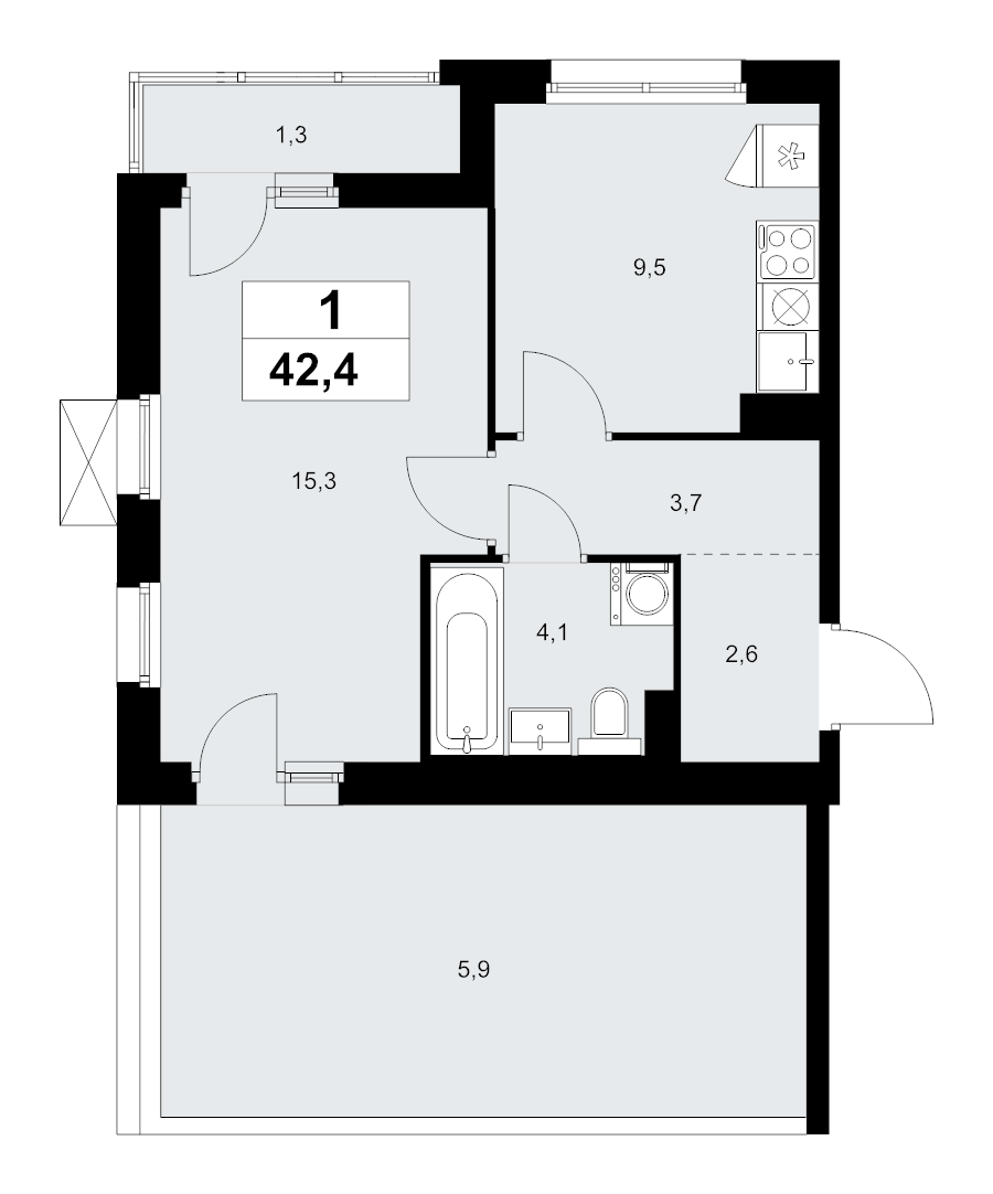 1 ккв 42,4 м²