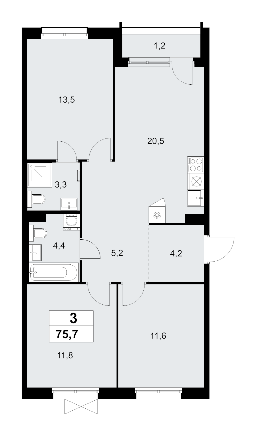 4 ккв (Евро) 75,7 м²
