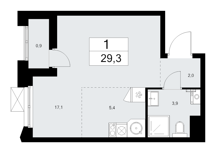 Студия 29,3 м²