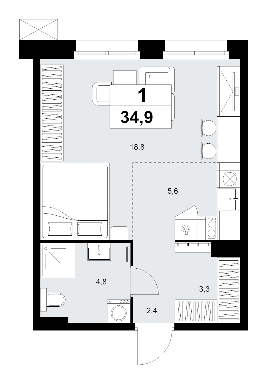 Студия 34,9 м²