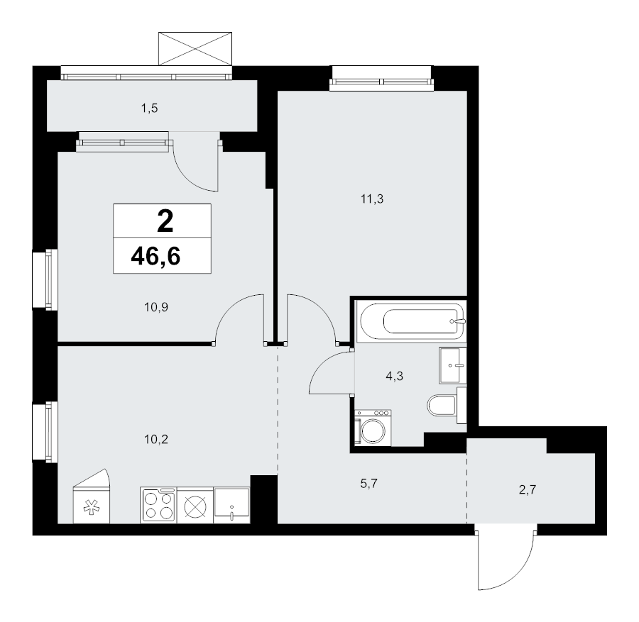 2 ккв 46,6 м²