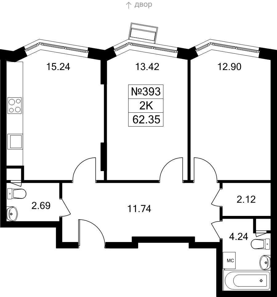 2 ккв 62,4 м²