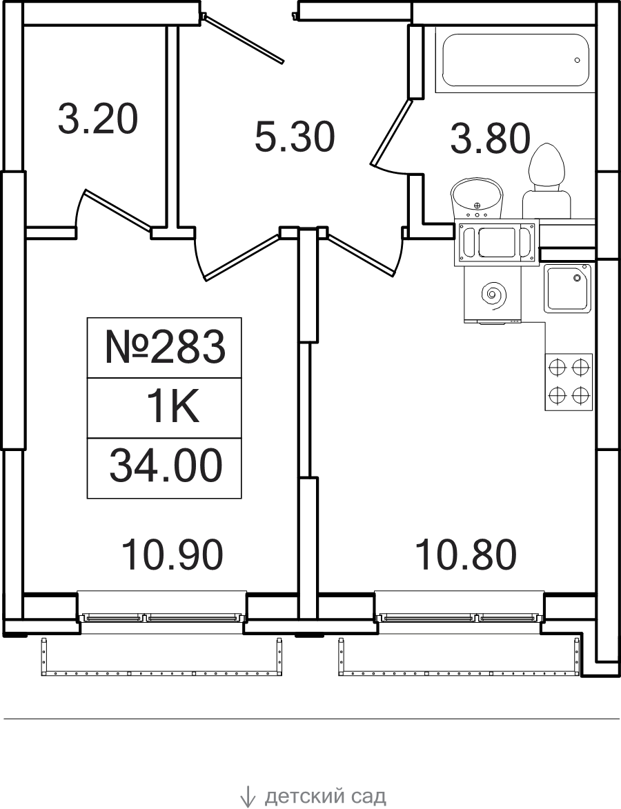 1 ккв 34 м²
