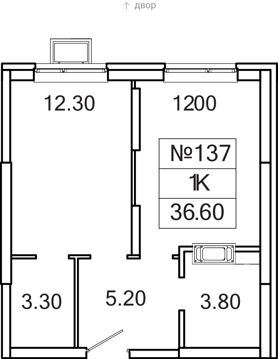 1 ккв 36,6 м²