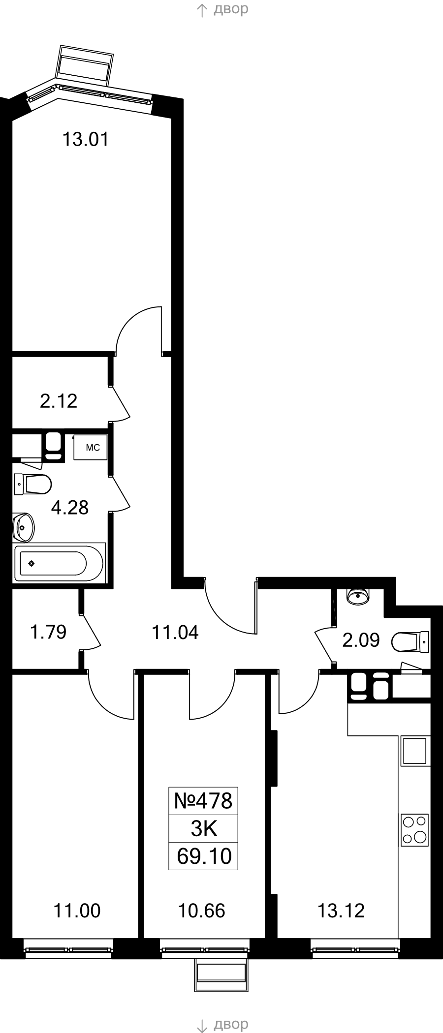 3 ккв 69,1 м²