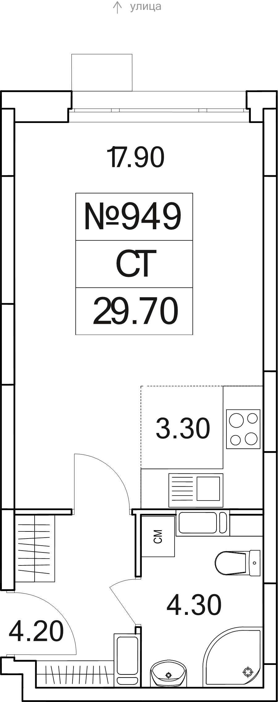 Студия 29,7 м²