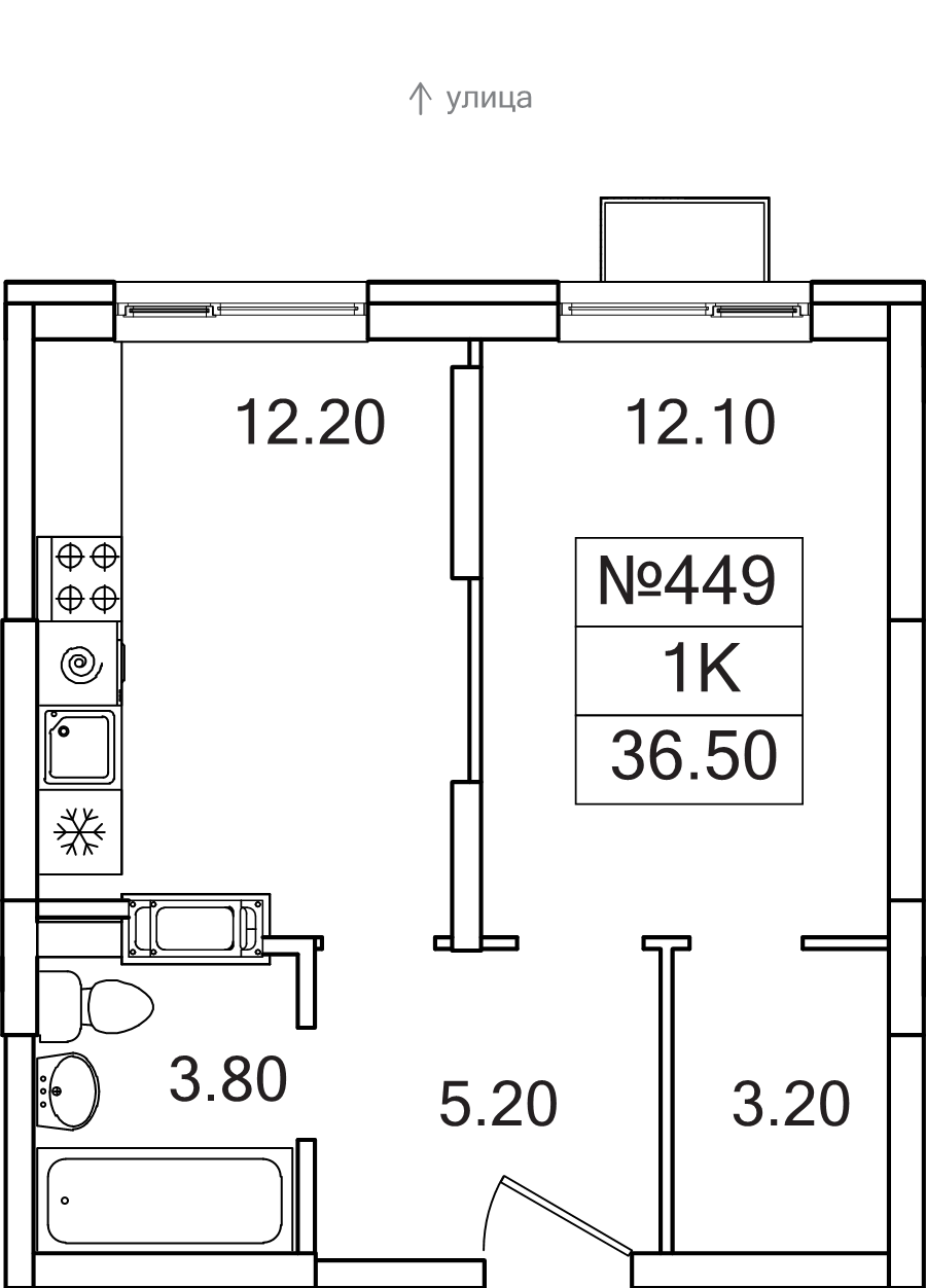 1 ккв 36,5 м²