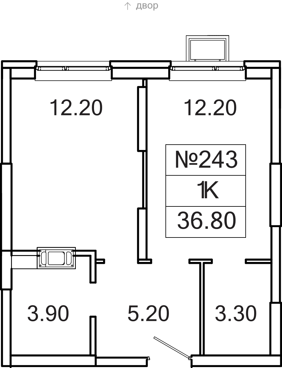 1 ккв 36,8 м²