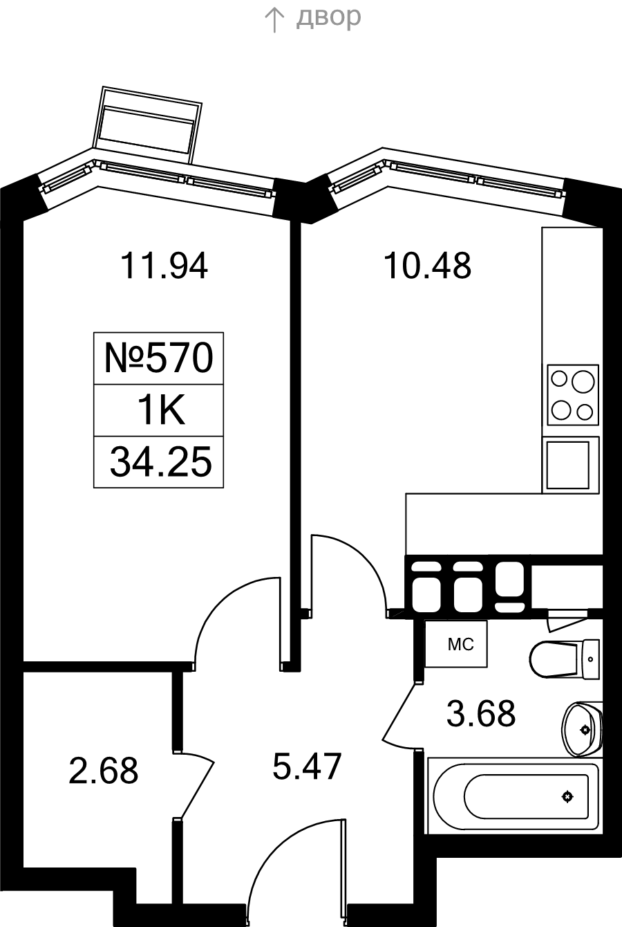 1 ккв 34,3 м²