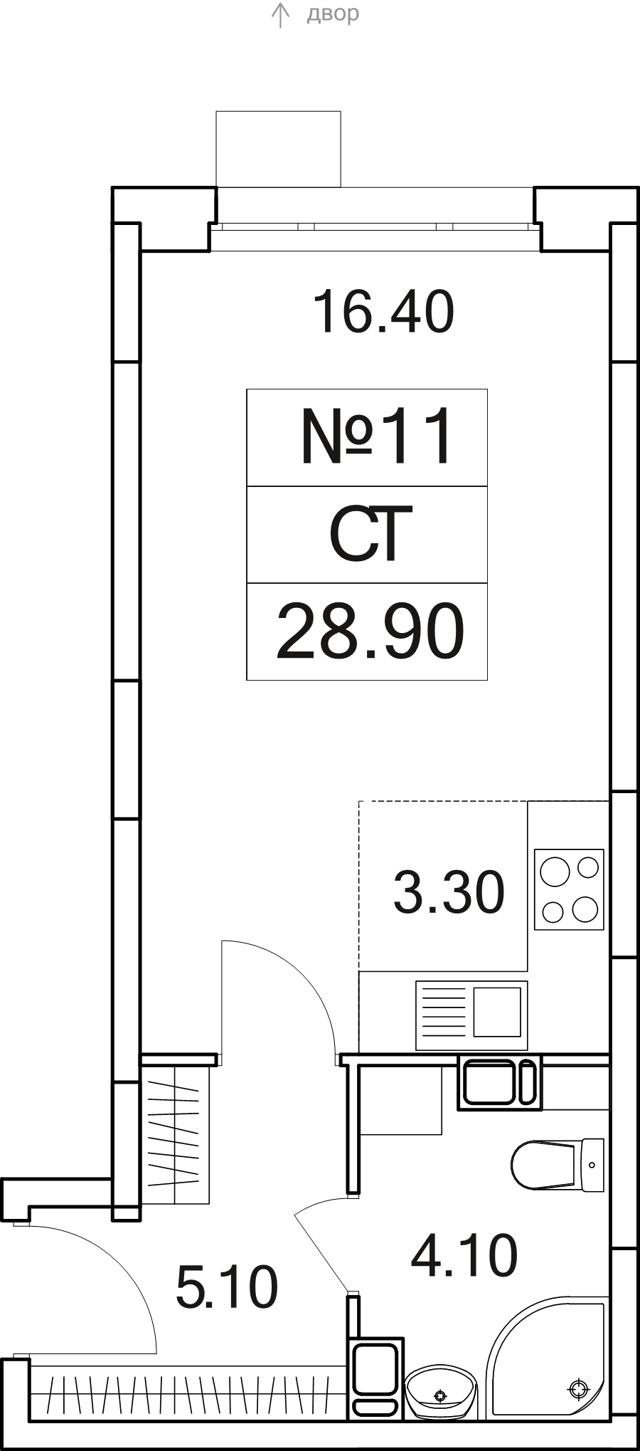 Студия 28,9 м²
