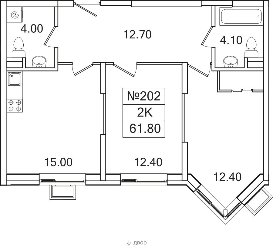 3 ккв (Евро) 61,8 м²