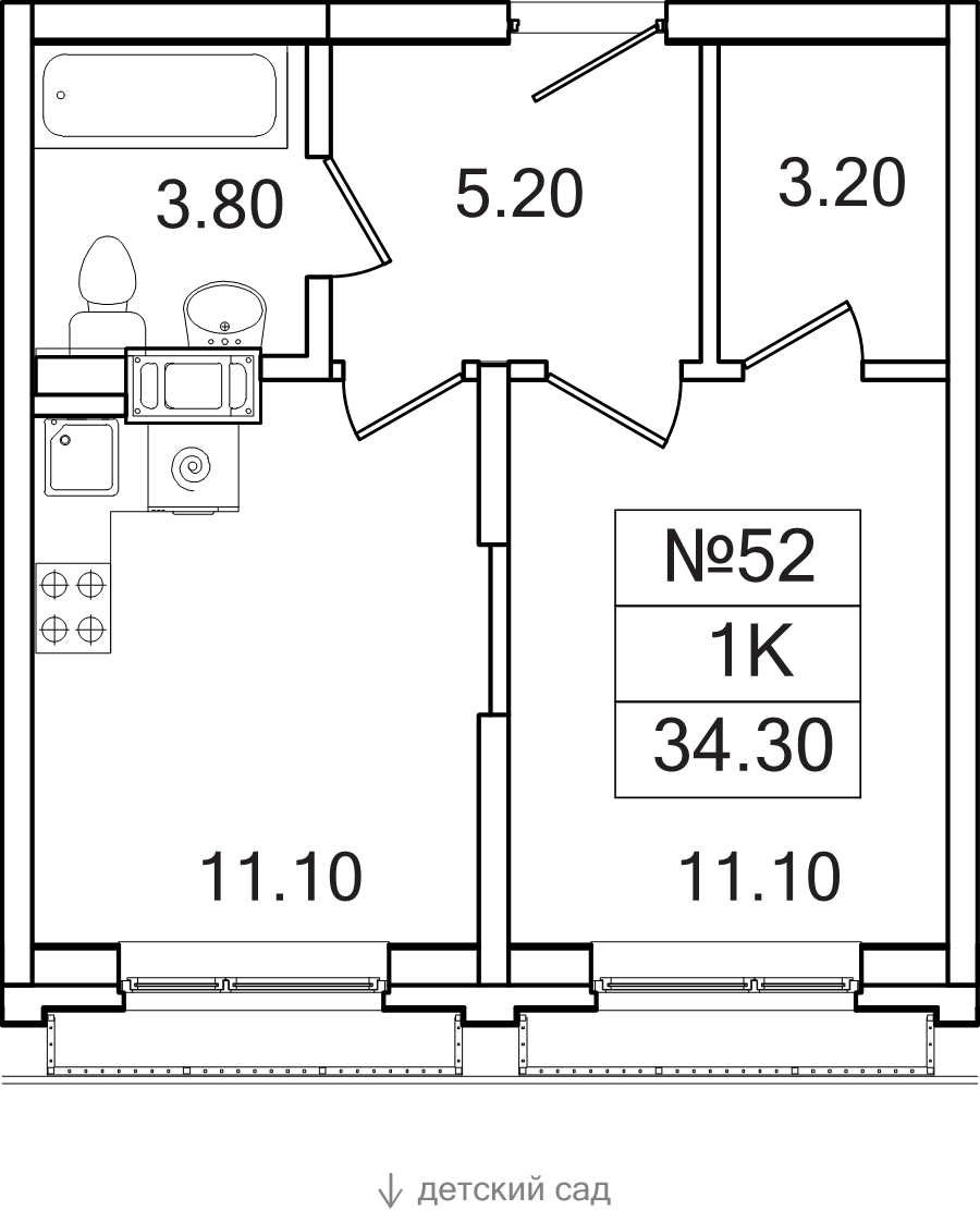 1 ккв 34,3 м²
