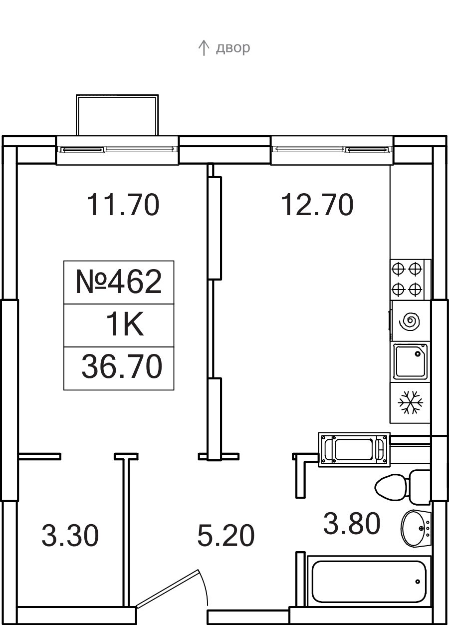 1 ккв 36,7 м²