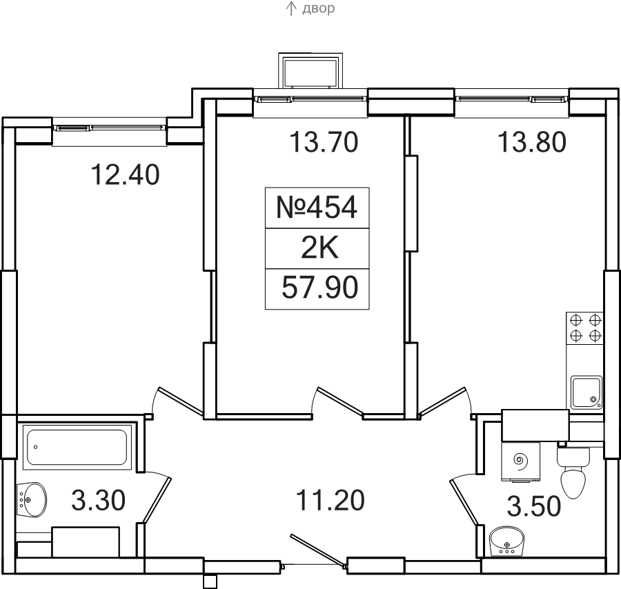 2 ккв 57,9 м²