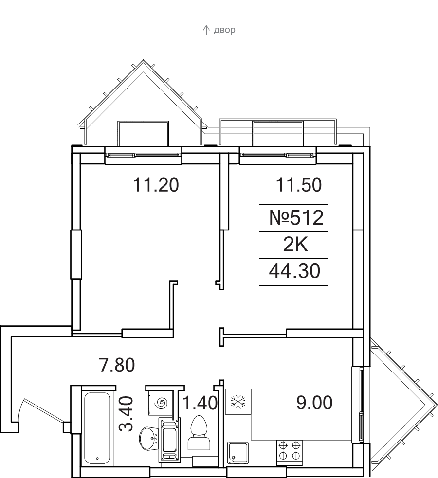 2 ккв 44,3 м²