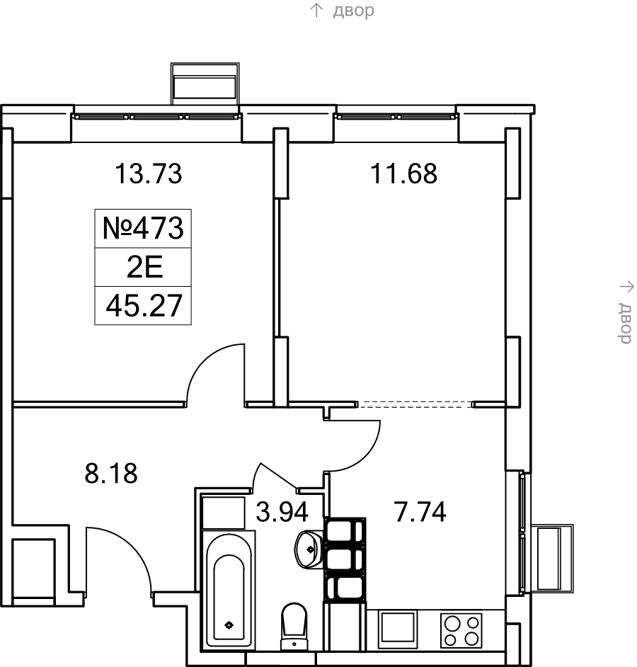 2 ккв (Евро) 45,3 м²
