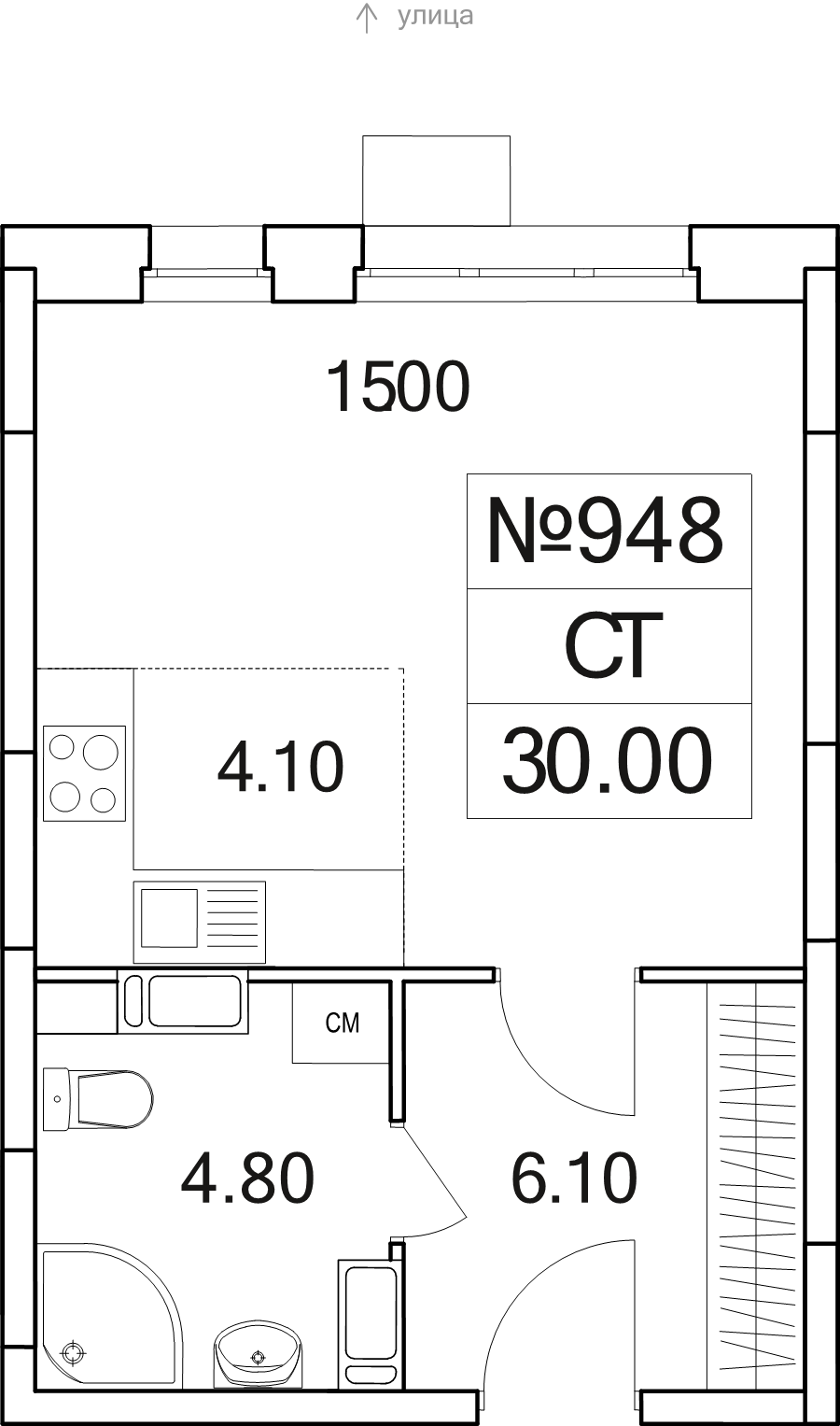 Студия 30 м²