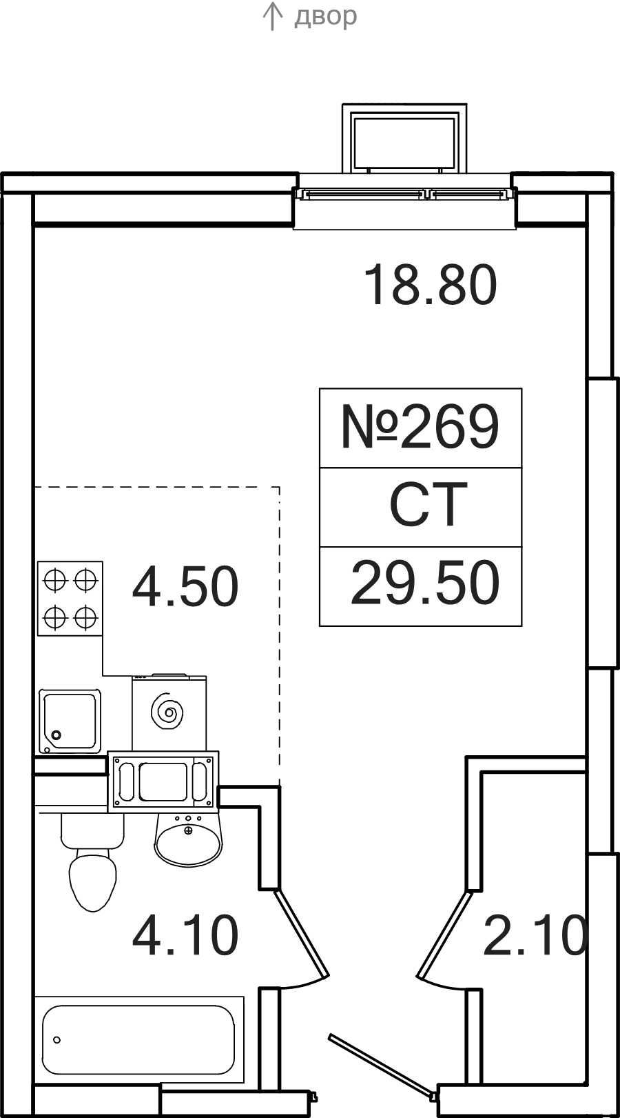 Студия 29,5 м²