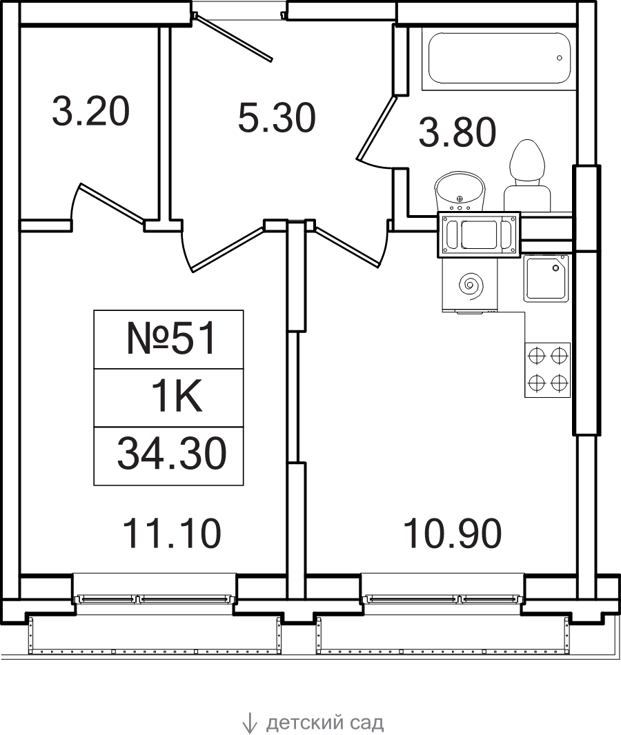 1 ккв 34,3 м²