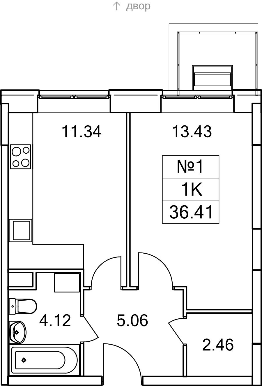 1 ккв 36,4 м²