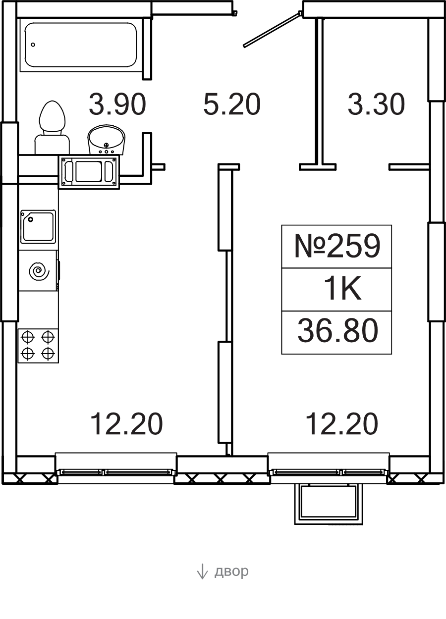 1 ккв 36,8 м²