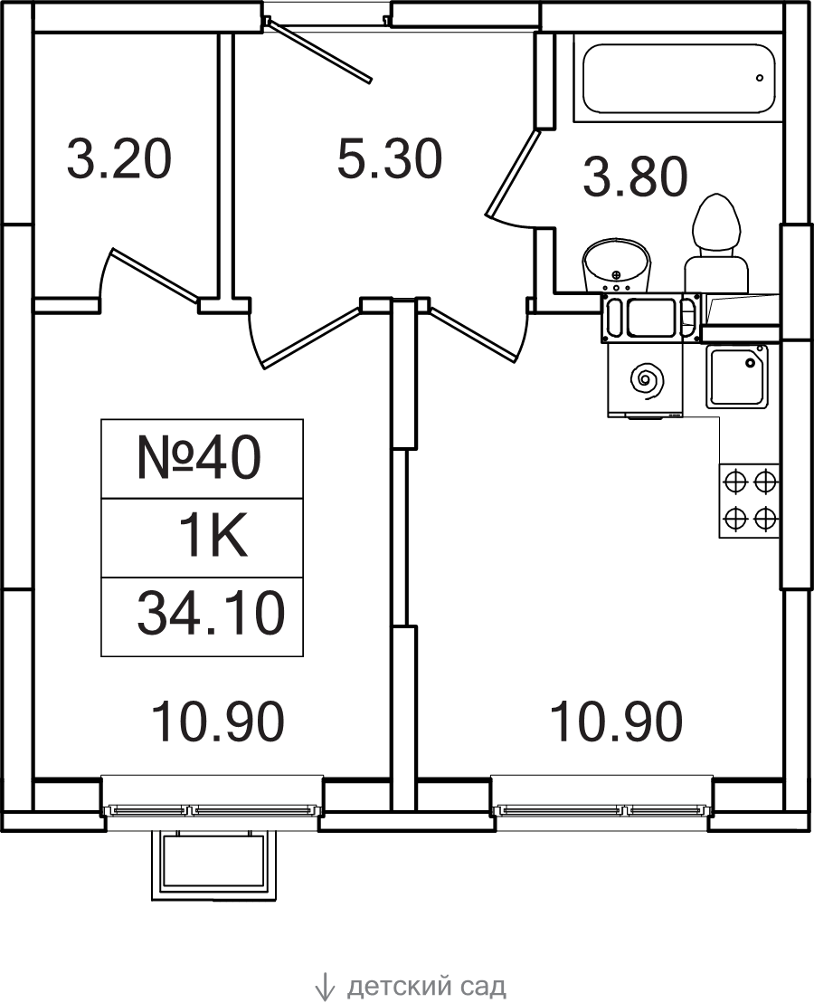 1 ккв 34,1 м²