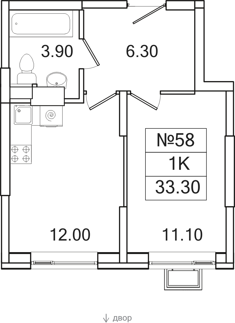 1 ккв 33,3 м²