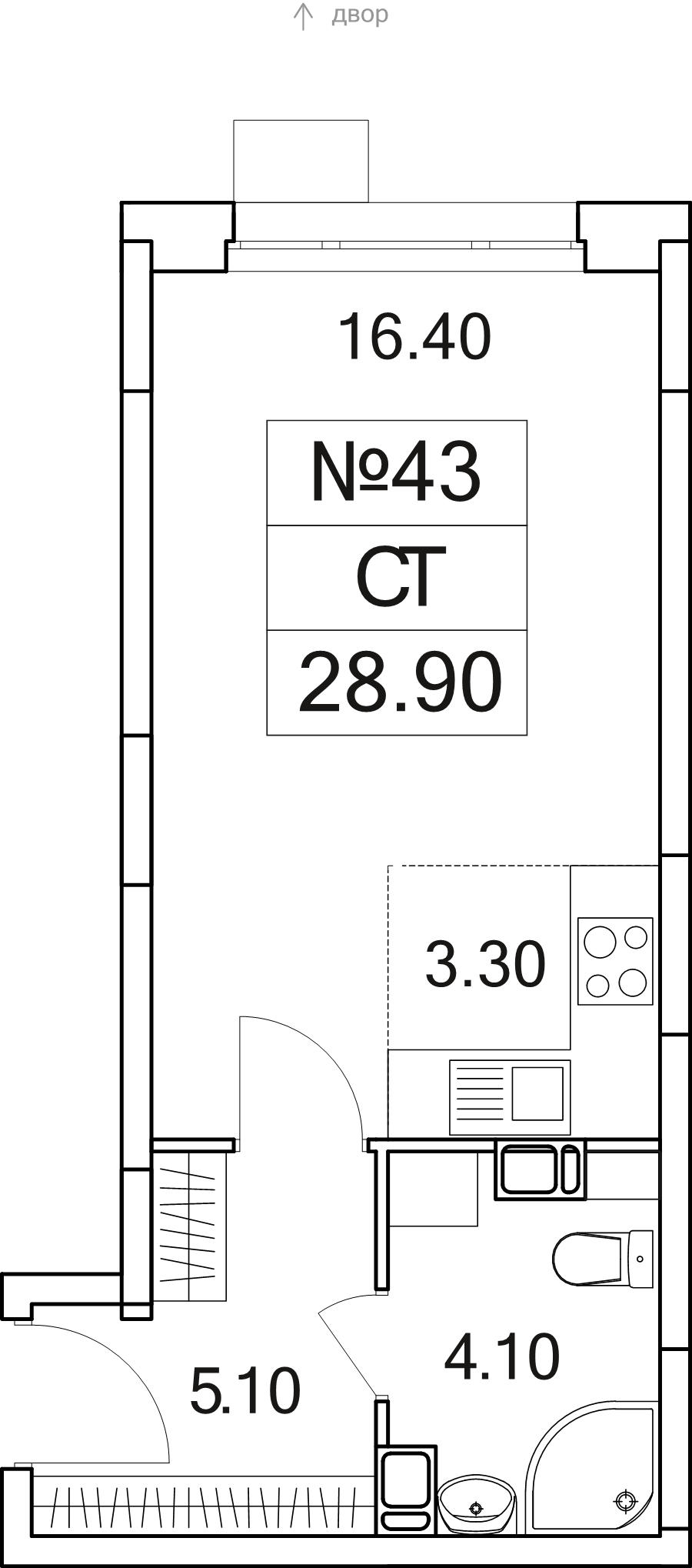 Студия 28,9 м²