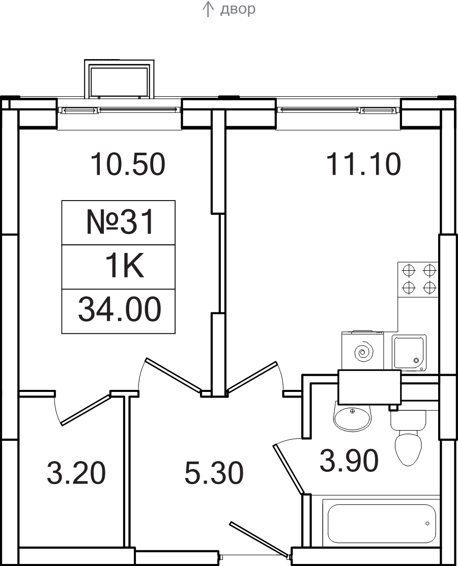 1 ккв 34 м²
