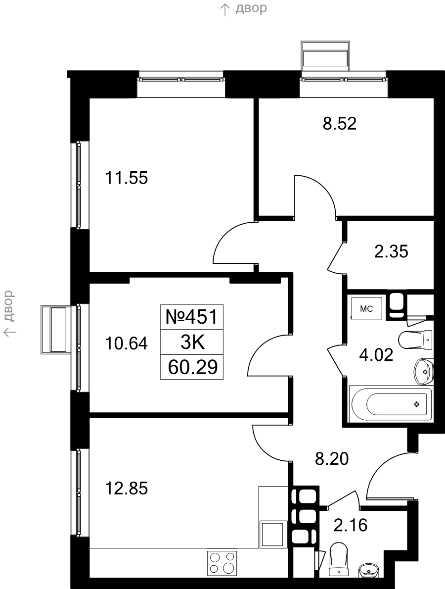 3 ккв 60,3 м²