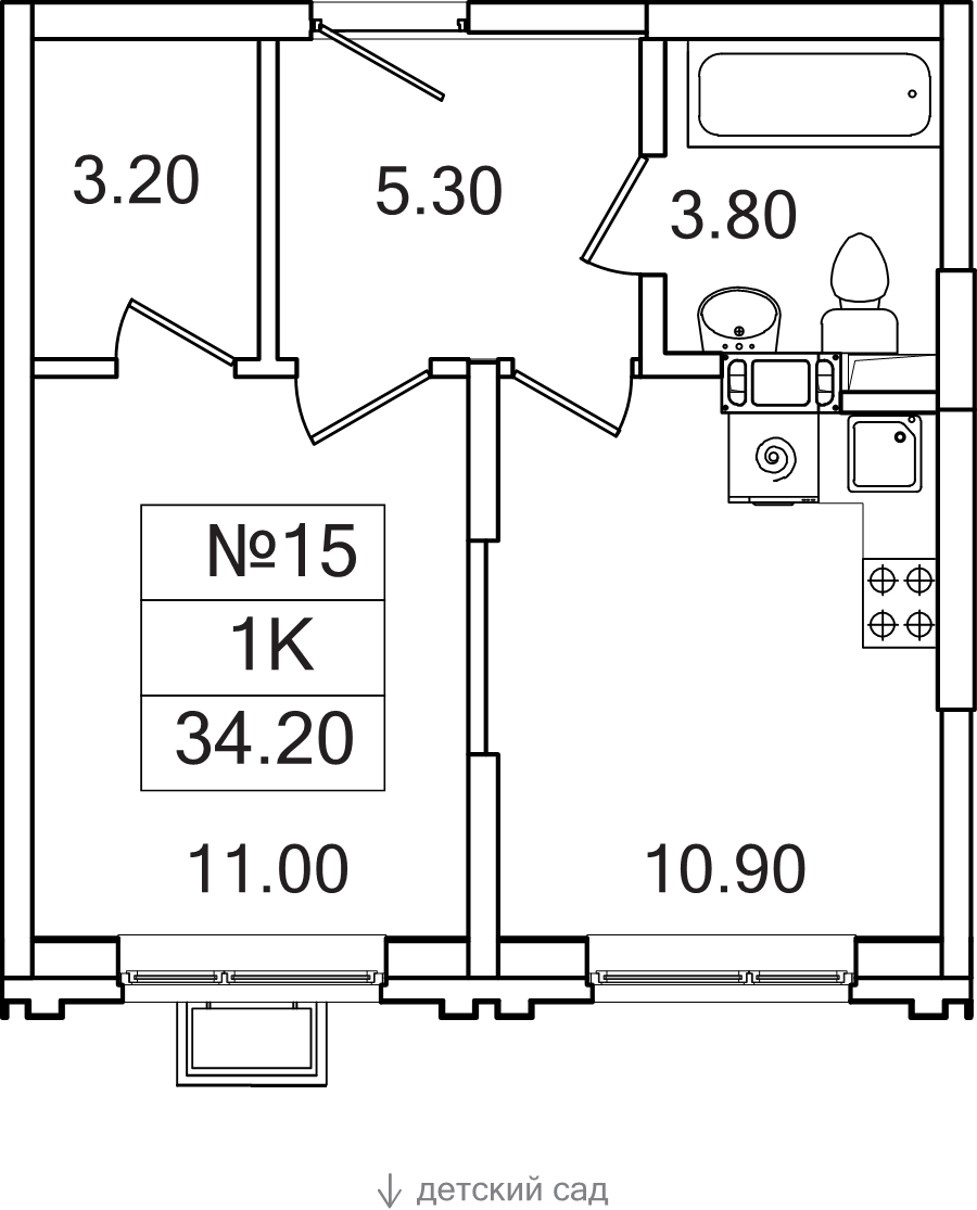 1 ккв 34,2 м²