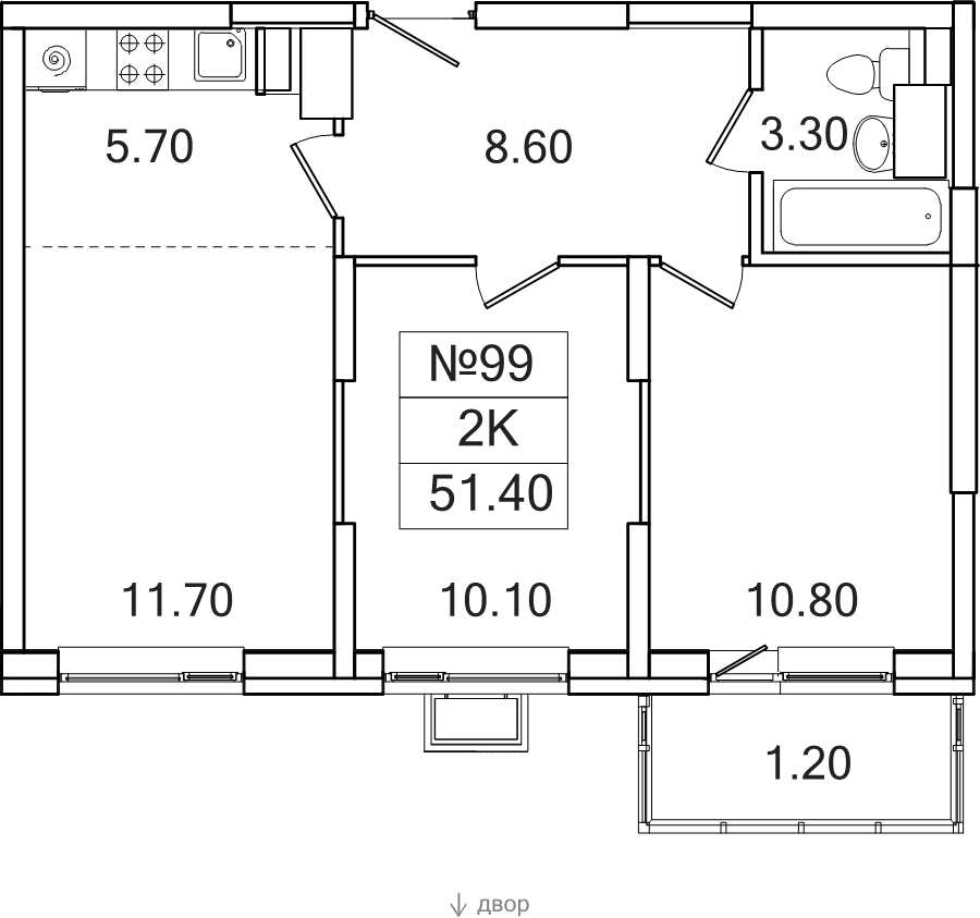 3 ккв (Евро) 51,4 м²