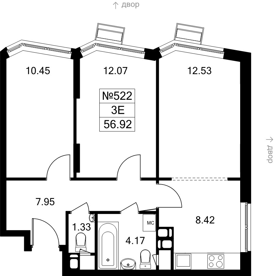 3 ккв (Евро) 56,9 м²