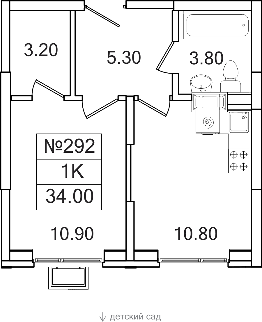 1 ккв 34 м²