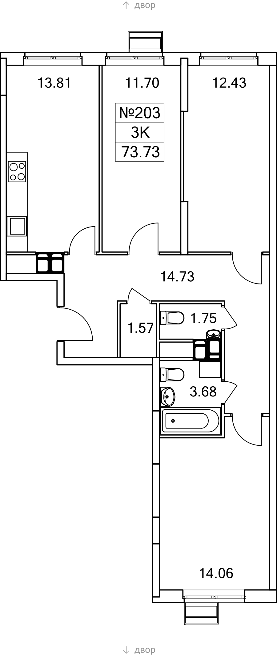 3 ккв 73,7 м²
