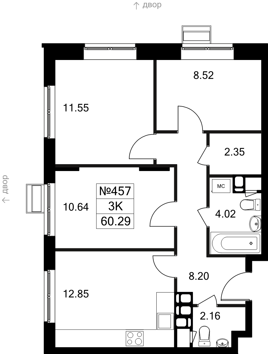 3 ккв 60,3 м²