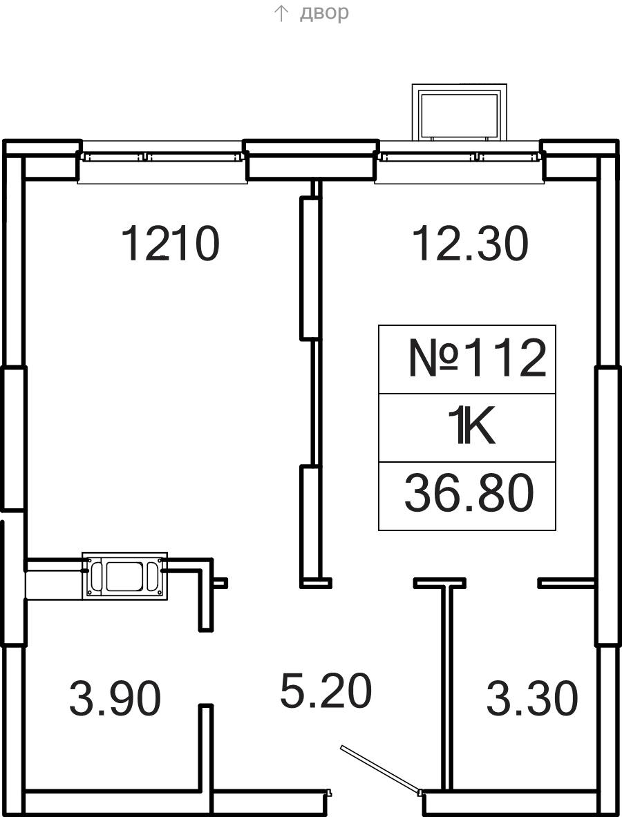 1 ккв 36,8 м²