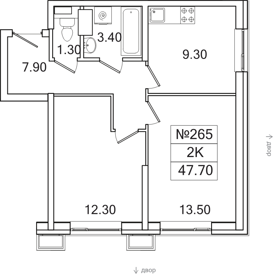 2 ккв 47,7 м²