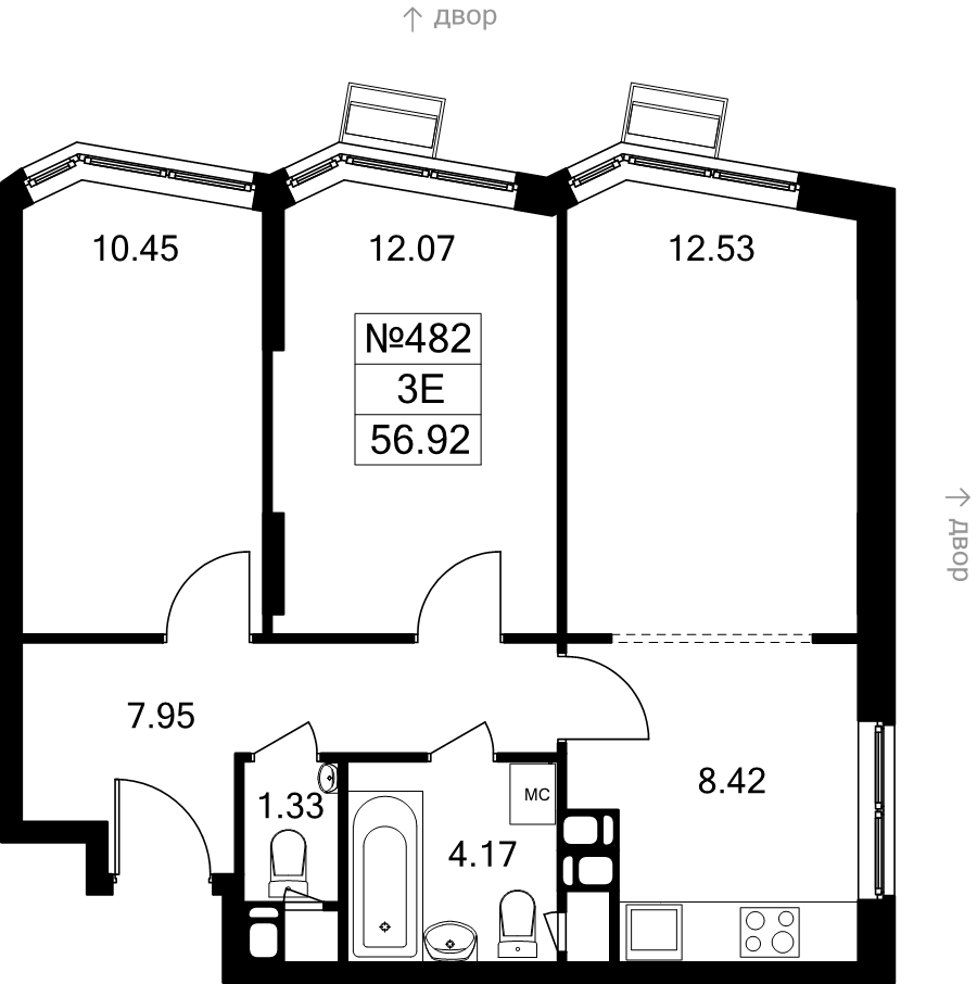 3 ккв (Евро) 56,9 м²