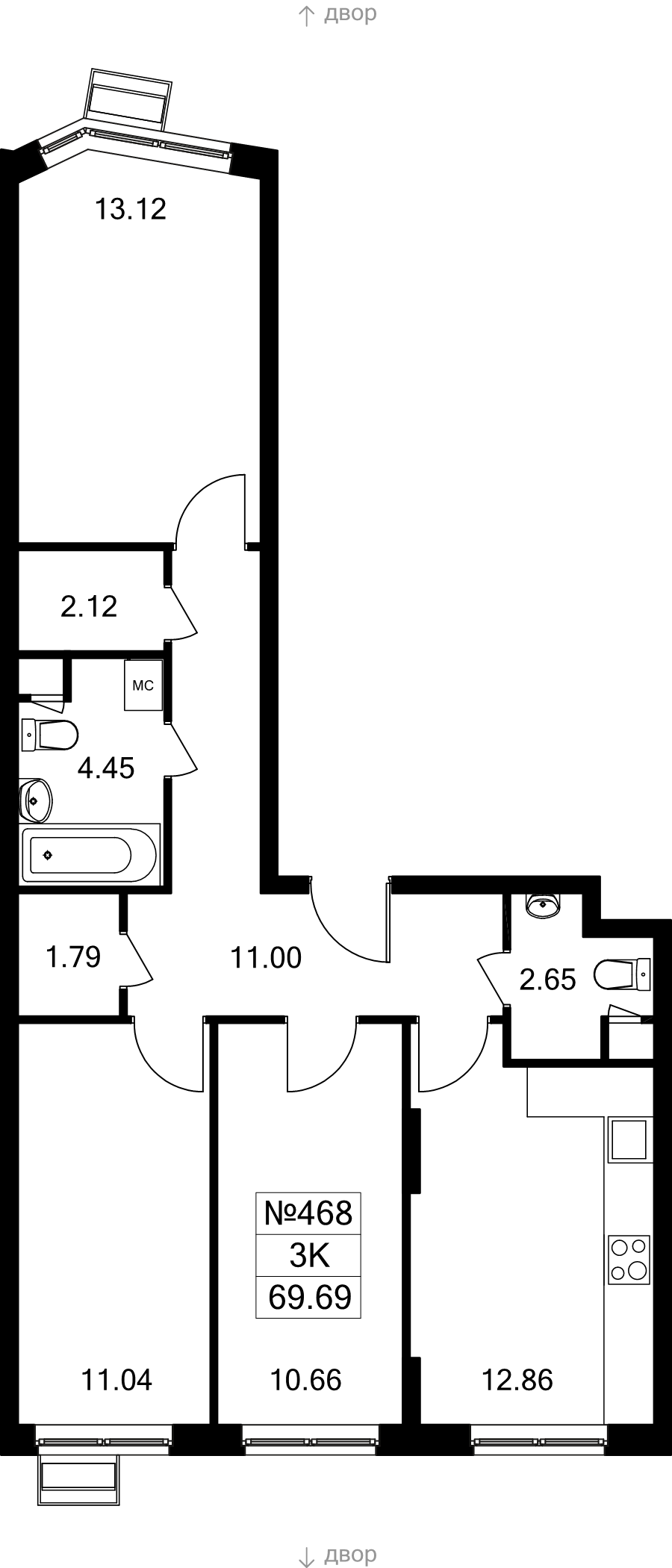 3 ккв 69,7 м²
