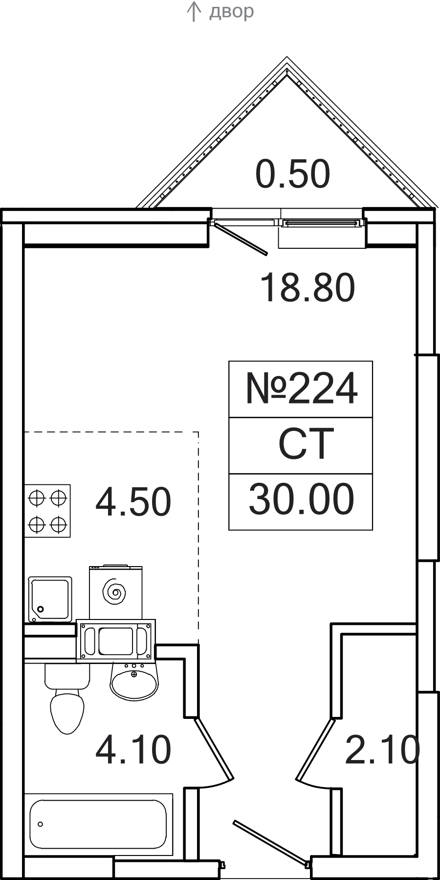 Студия 30 м²