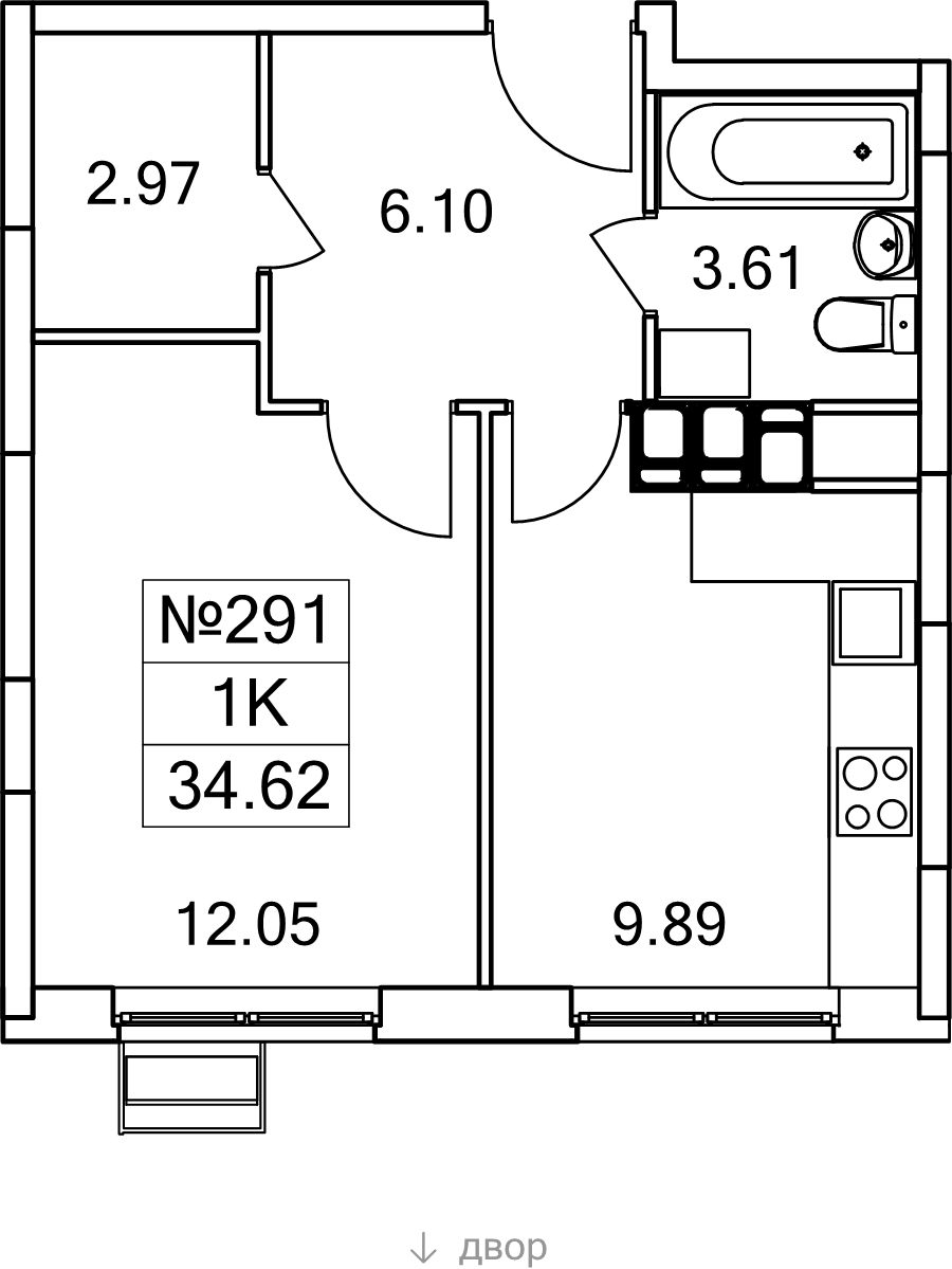 1 ккв 34,6 м²