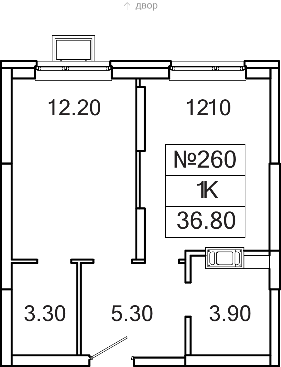 1 ккв 36,8 м²