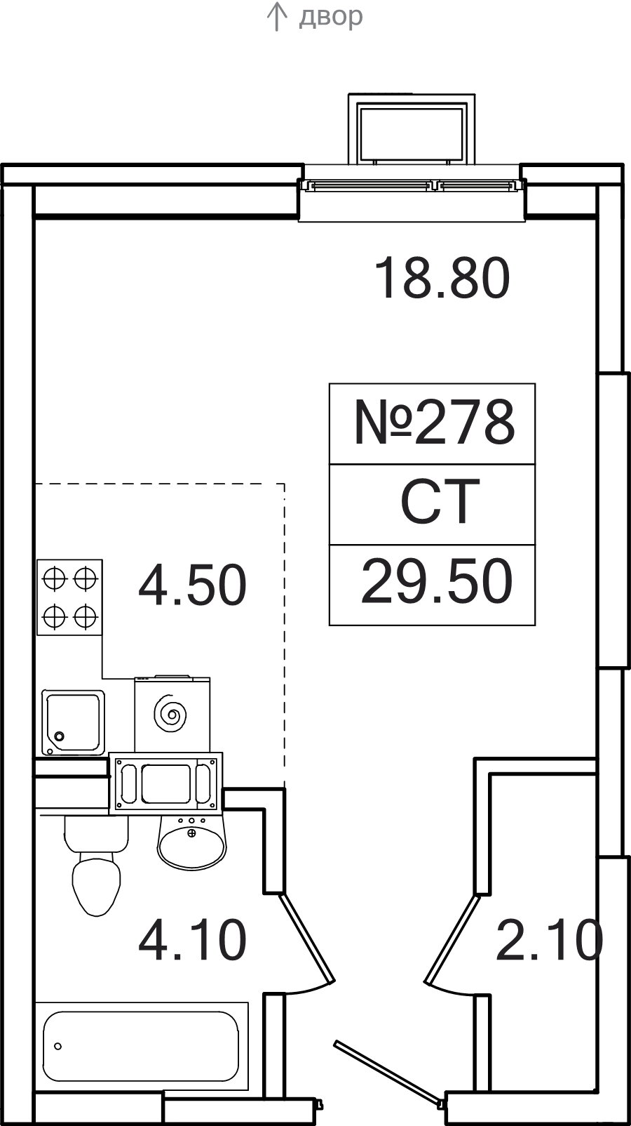 Студия 29,5 м²