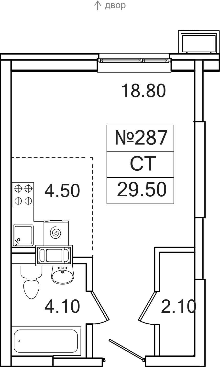 Студия 29,5 м²