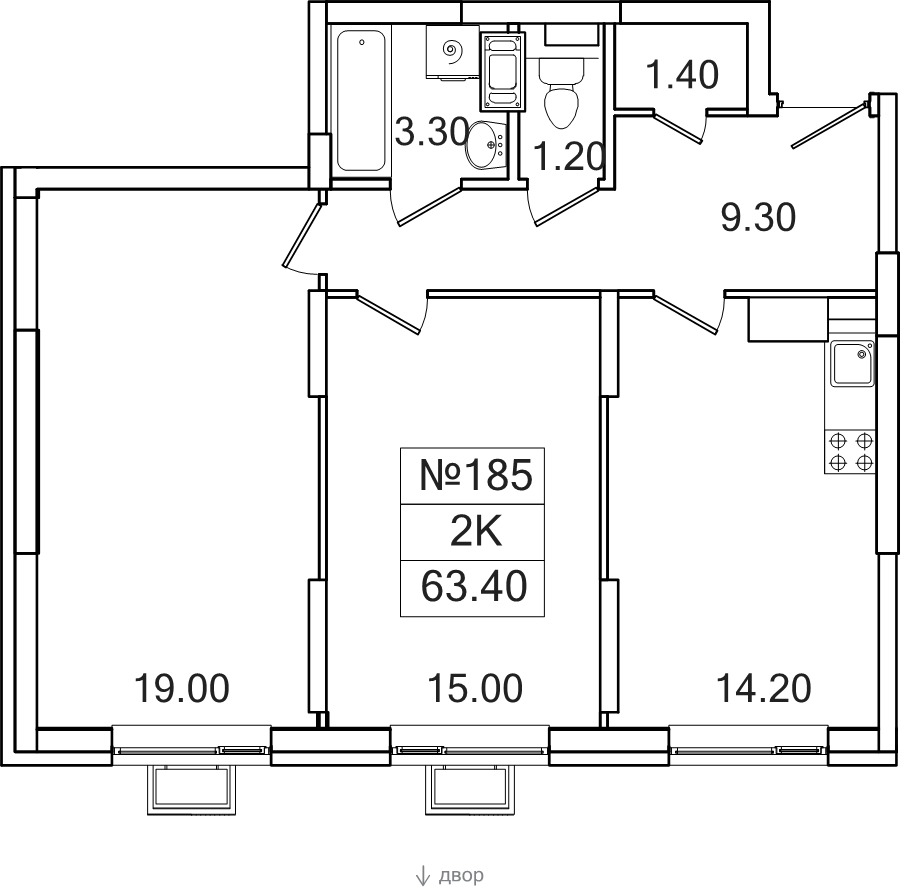 2 ккв 63,4 м²