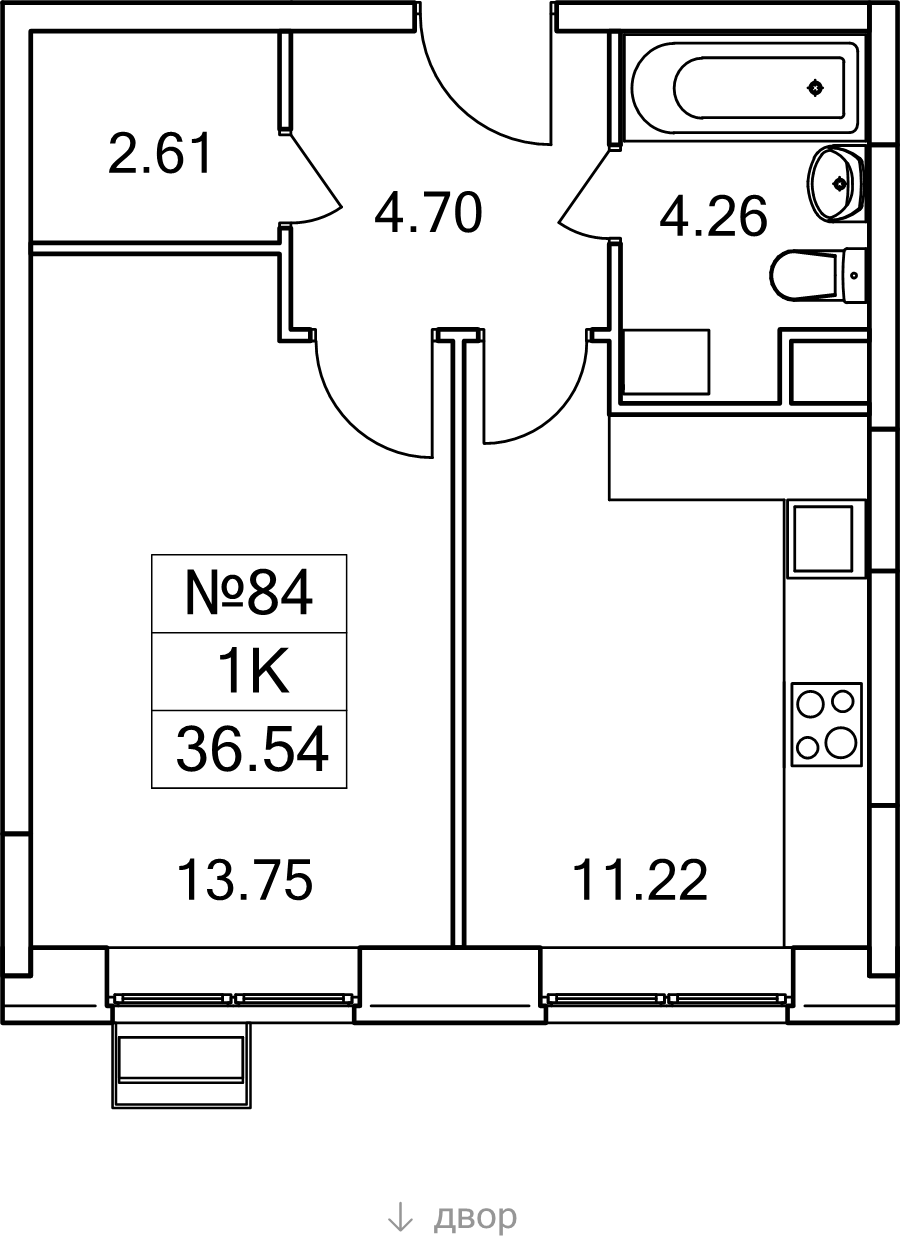 1 ккв 36,5 м²